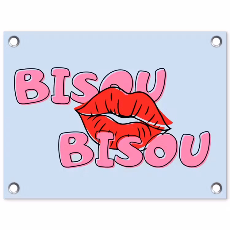 Tuinposter - Bisou - Blauw - Roze - Lippen — 1