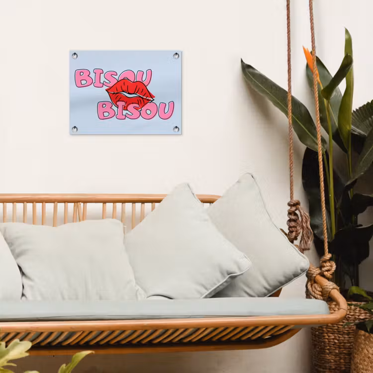 Tuinposter - Bisou - Blauw - Roze - Lippen — 5