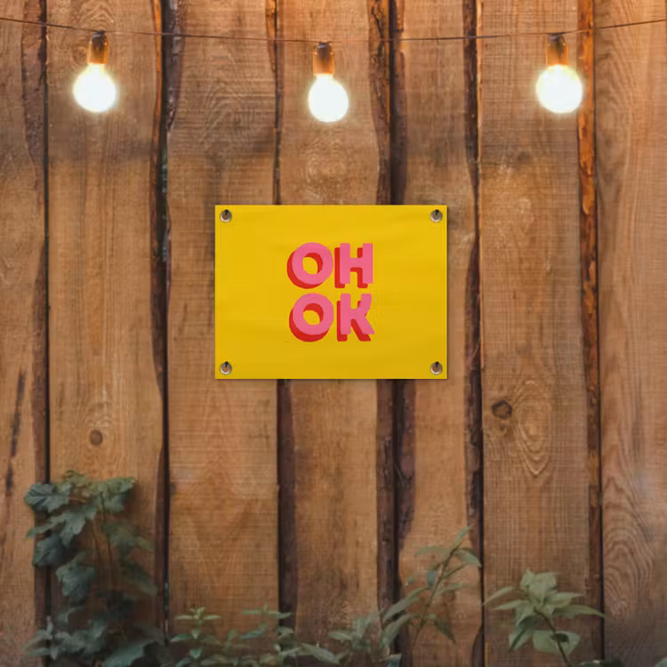 Tuinposter - Oh ok - 3D - Geel - Roze — 2