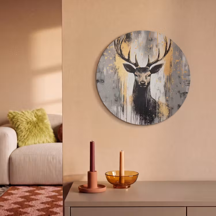 Akoestisch schilderij rond - Abstract - Hert - Gewei - Goud — 2