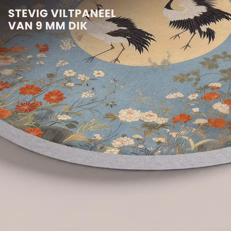 Akoestisch schilderij rond - Kraanvogels - Maan - Bloemen - Blauw — 5