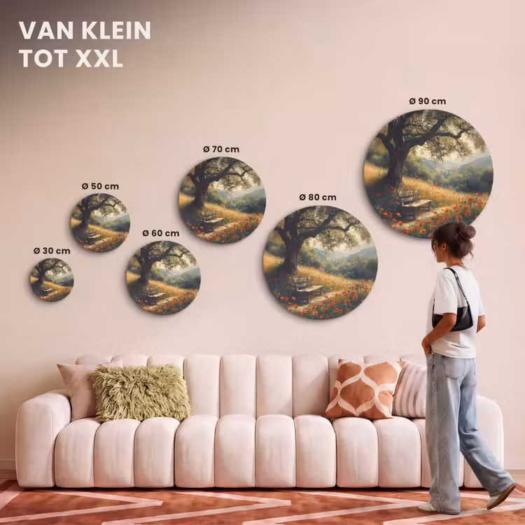 Akoestisch schilderij rond - Bankje - Boom - Klaprozen - Heuvels — 7