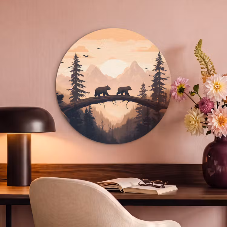 Akoestisch schilderij rond - Beren - Bomen - Landschap - Zonsondergang — 6