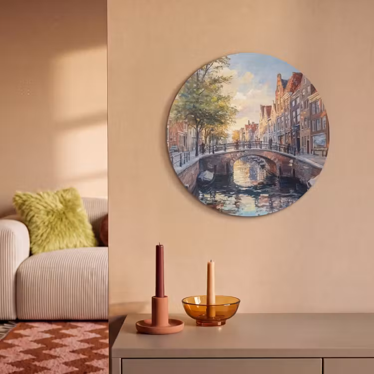 Akoestisch schilderij rond - Brug - Stad - Huizen - Boot — 2