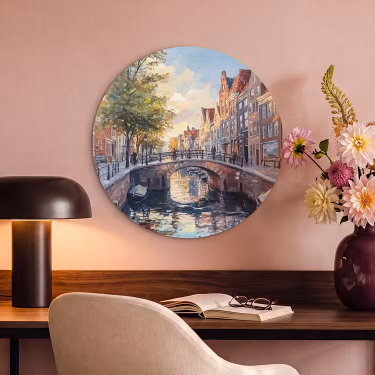 Akoestisch schilderij rond - Brug - Stad - Huizen - Boot — 6