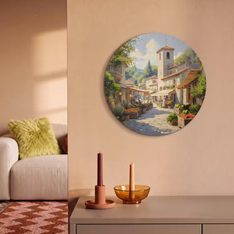 Akoestisch schilderij rond - Dorp - Zon - Kraampjes - Huizen — 2
