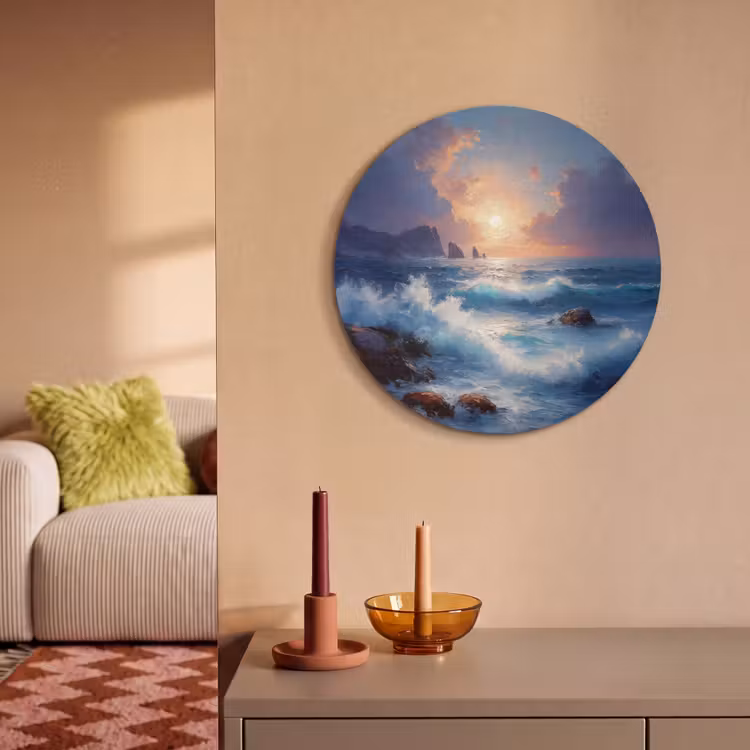 Akoestisch schilderij rond - Golven - Zee - Kleurrijk - Rotsen — 2