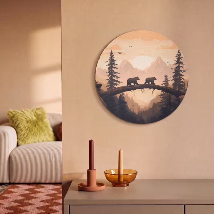 Akoestisch schilderij rond - Beren - Bomen - Landschap - Zonsondergang — 2