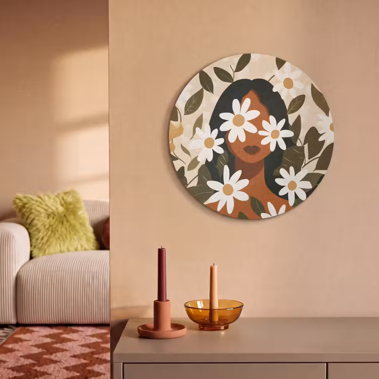 Akoestisch schilderij rond - Illustratie - Vrouw - Madeliefjes - Wit — 2