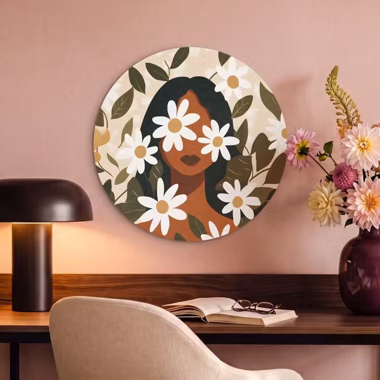 Akoestisch schilderij rond - Illustratie - Vrouw - Madeliefjes - Wit — 6