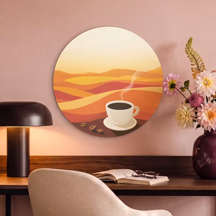 Akoestisch schilderij rond - Koffie - Landschap - Oranje - Koffiebonen — 6