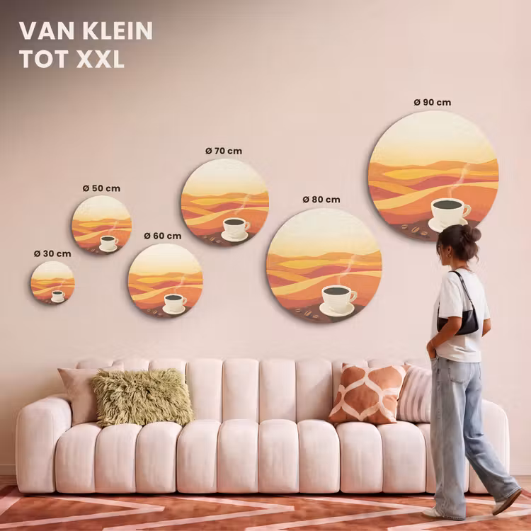 Akoestisch schilderij rond - Koffie - Landschap - Oranje - Koffiebonen — 7