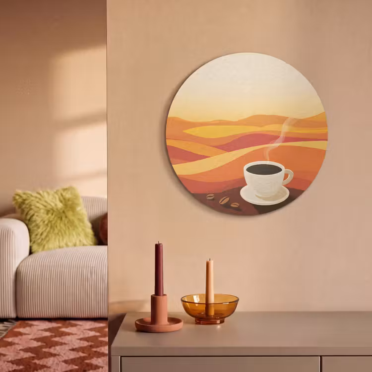 Akoestisch schilderij rond - Koffie - Landschap - Oranje - Koffiebonen — 2