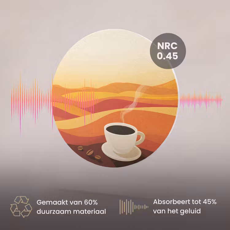Akoestisch schilderij rond - Koffie - Landschap - Oranje - Koffiebonen — 3