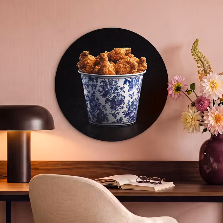 Akoestisch schilderij rond - Kip - Bucket - Delfts blauw - Lekker — 6