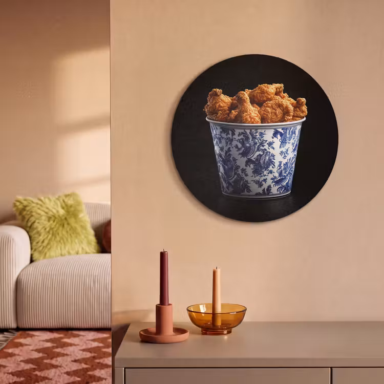 Akoestisch schilderij rond - Kip - Bucket - Delfts blauw - Lekker — 2