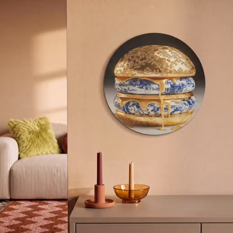 Akoestisch schilderij rond - Delftsblauw - Goud - Burger — 2