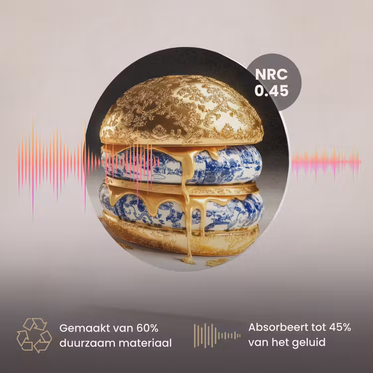 Akoestisch schilderij rond - Delftsblauw - Goud - Burger — 3