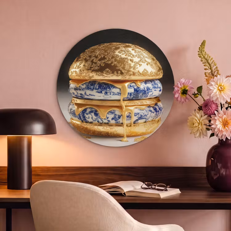 Akoestisch schilderij rond - Delftsblauw - Goud - Burger — 6