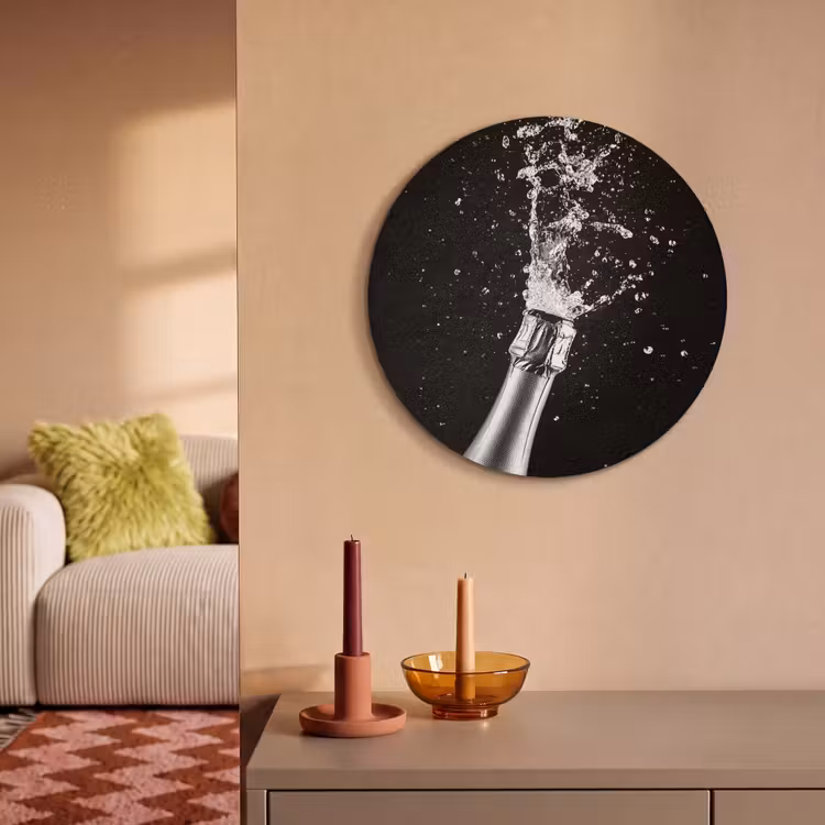 Akoestisch schilderij rond - Champagne - Zwart - Spetters - Popping — 2