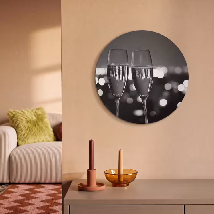 Akoestisch schilderij rond - Bubbels - Proosten - Champagneglazen - Stadslichten — 2