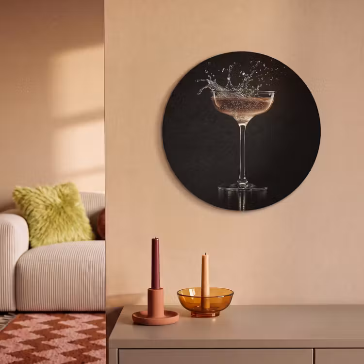 Akoestisch schilderij rond - Cocktail - Zwart - Spetters - Glas — 2