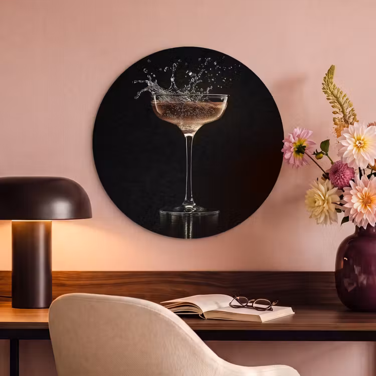 Akoestisch schilderij rond - Cocktail - Zwart - Spetters - Glas — 6