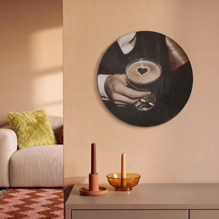 Akoestisch schilderij rond - Hartje - Cocktail - Espresso Martini - Hand — 2