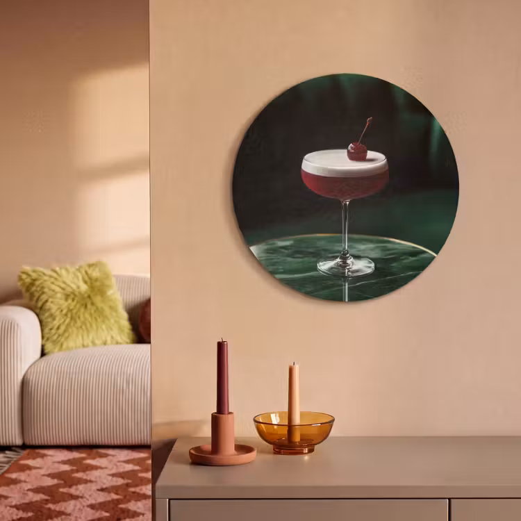 Akoestisch schilderij rond - Kers - Cocktail - Rood - Marmer — 2