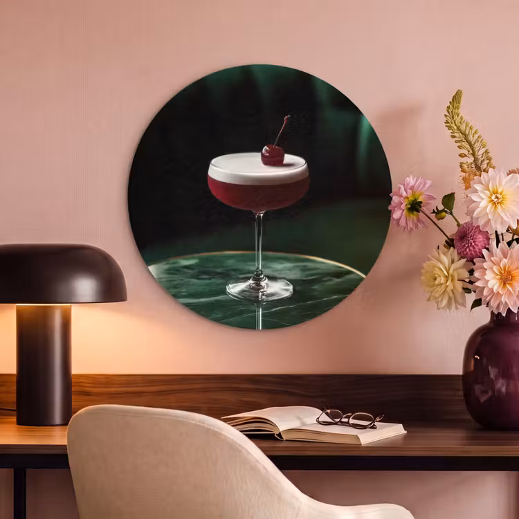 Akoestisch schilderij rond - Kers - Cocktail - Rood - Marmer — 6