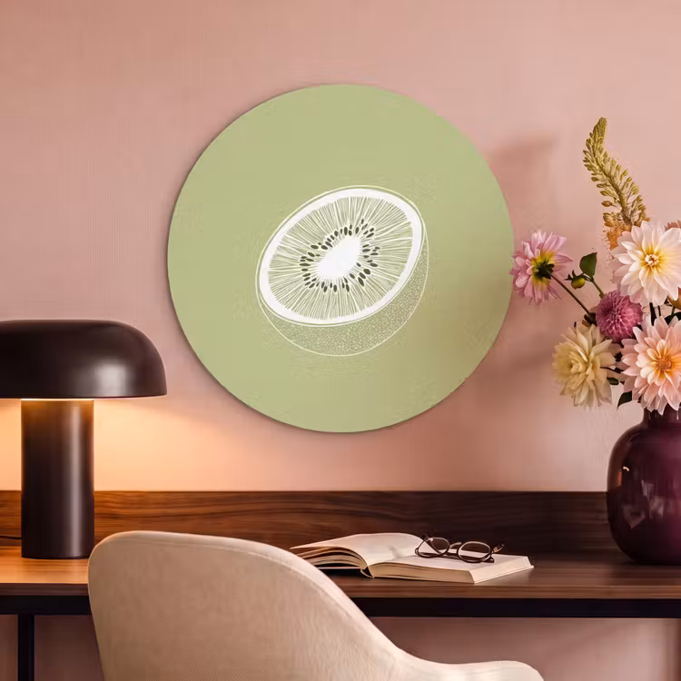 Akoestisch schilderij rond - Kiwi - Lijntekening - Minimalistisch - Groen — 6