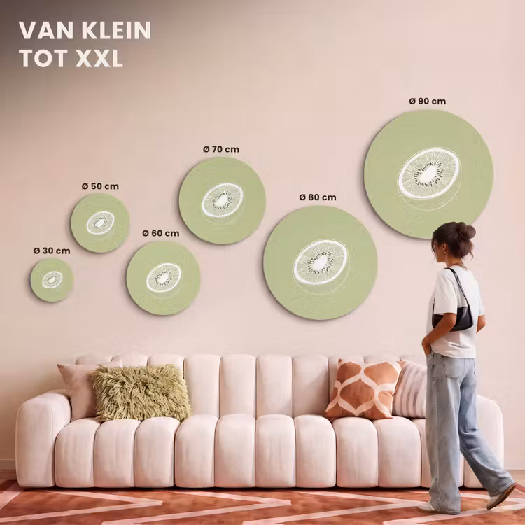 Akoestisch schilderij rond - Kiwi - Lijntekening - Minimalistisch - Groen — 7