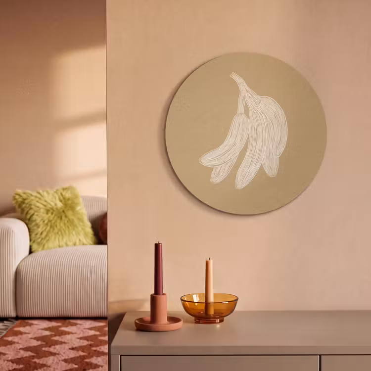 Akoestisch schilderij rond - Bananen - Beige - Lijntekening - Minimalistisch — 2