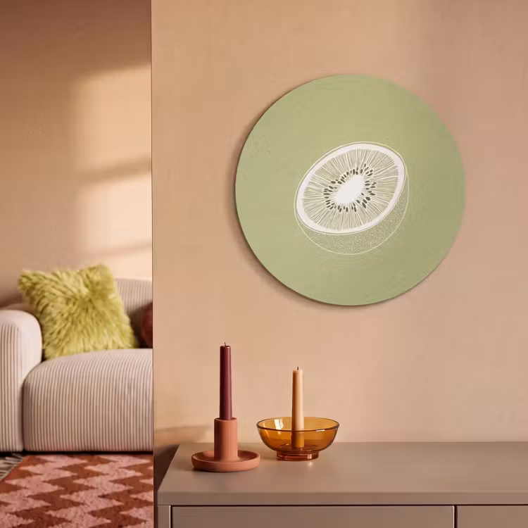 Akoestisch schilderij rond - Kiwi - Lijntekening - Minimalistisch - Groen — 2
