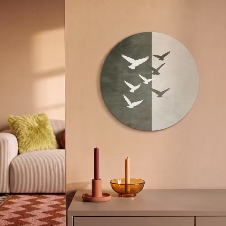 Akoestisch schilderij rond - Japandi - Vogel - Groen — 2