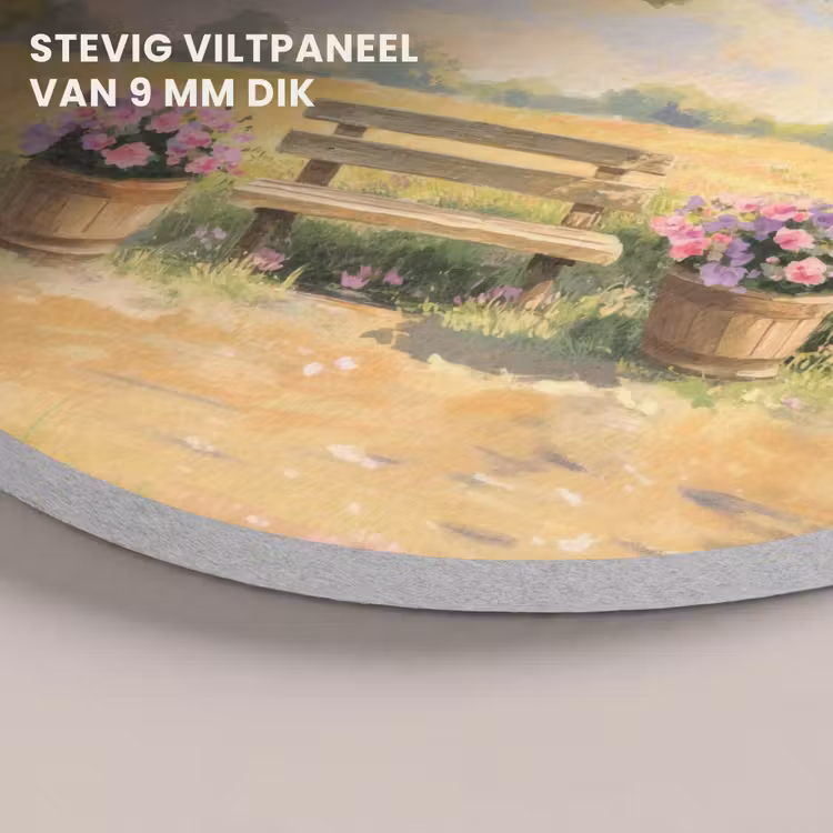Akoestisch schilderij rond - Houten bankje - Bloempotten - Landschap — 5