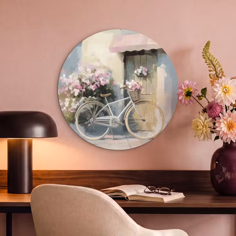 Akoestisch schilderij rond - Fiets - Pastelkleuren - Bloemen — 6