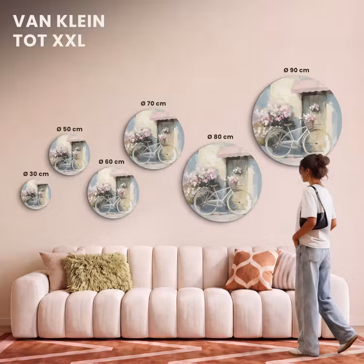 Akoestisch schilderij rond - Fiets - Pastelkleuren - Bloemen — 7
