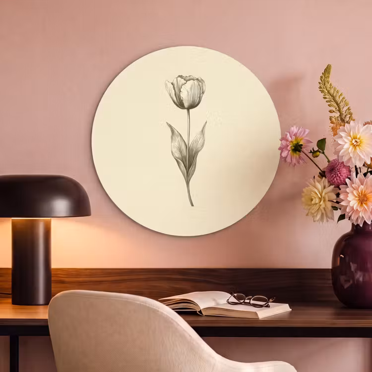 Akoestisch schilderij rond - Illustratie - Tulp - Zwart — 6