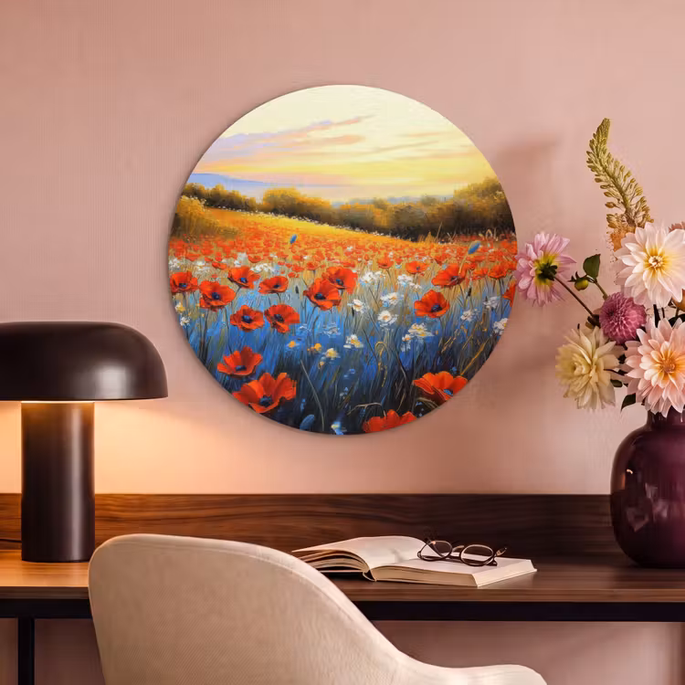 Akoestisch schilderij rond - Klaproos - Bloemenveld - Kleurrijk — 6