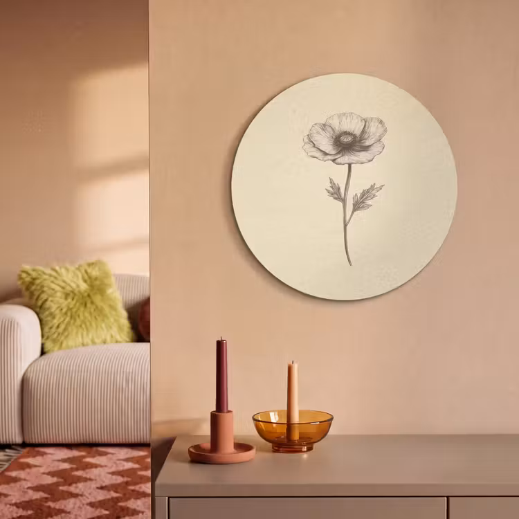 Akoestisch schilderij rond - Klaproos - Illustratie - Zwart — 2