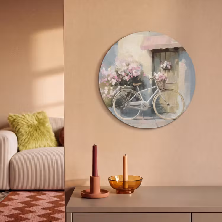 Akoestisch schilderij rond - Fiets - Pastelkleuren - Bloemen — 2