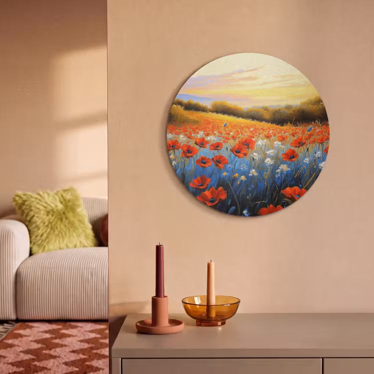 Akoestisch schilderij rond - Klaproos - Bloemenveld - Kleurrijk — 2
