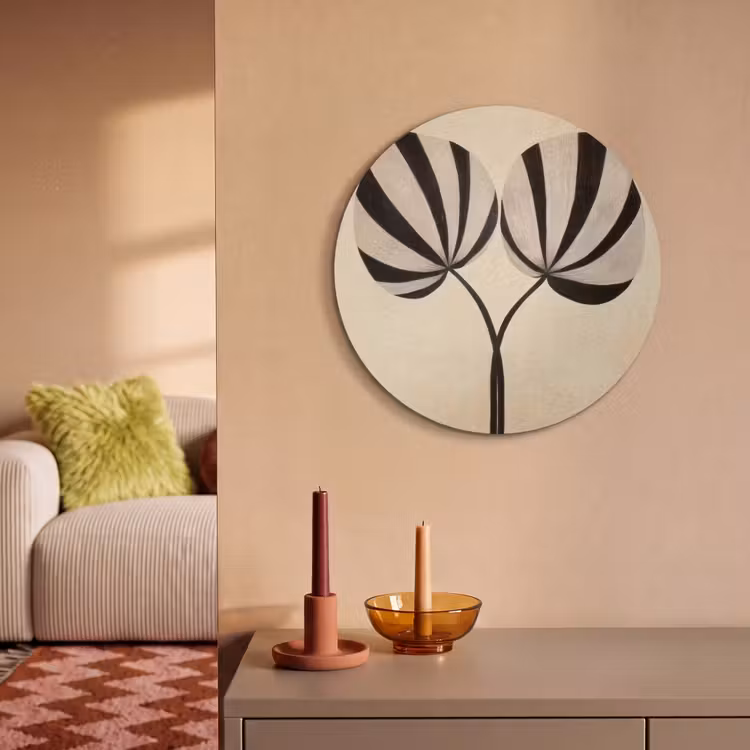 Akoestisch schilderij rond - Bladeren - Gestreept - Stengel - Beige — 2