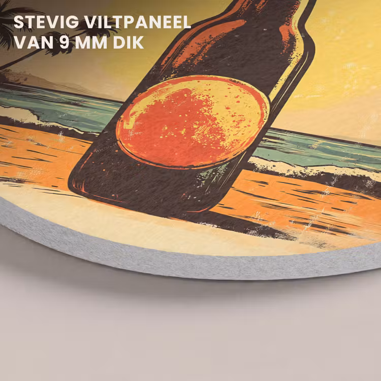 Akoestisch schilderij rond - Bierfles - Zonsondergang - Palmbomen - Zee — 5