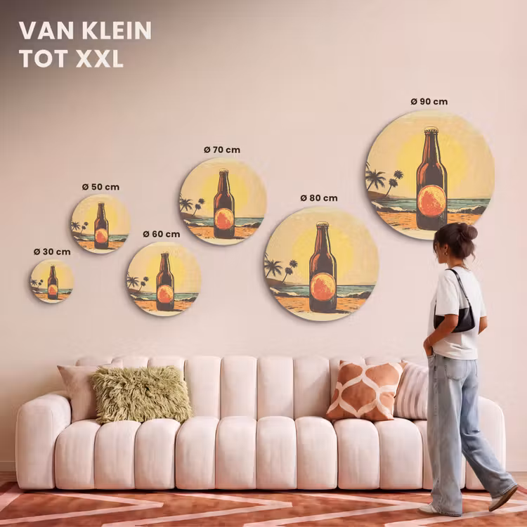 Akoestisch schilderij rond - Bierfles - Zonsondergang - Palmbomen - Zee — 7