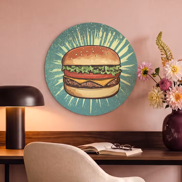 Akoestisch schilderij rond - Hamburger - Illustratie - Sla - Kaas — 6