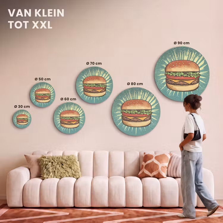 Akoestisch schilderij rond - Hamburger - Illustratie - Sla - Kaas — 7