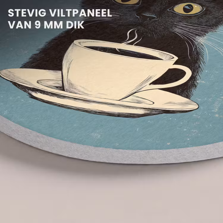 Akoestisch schilderij rond - Kat - Zwart - Koffie - Minimalistisch — 5