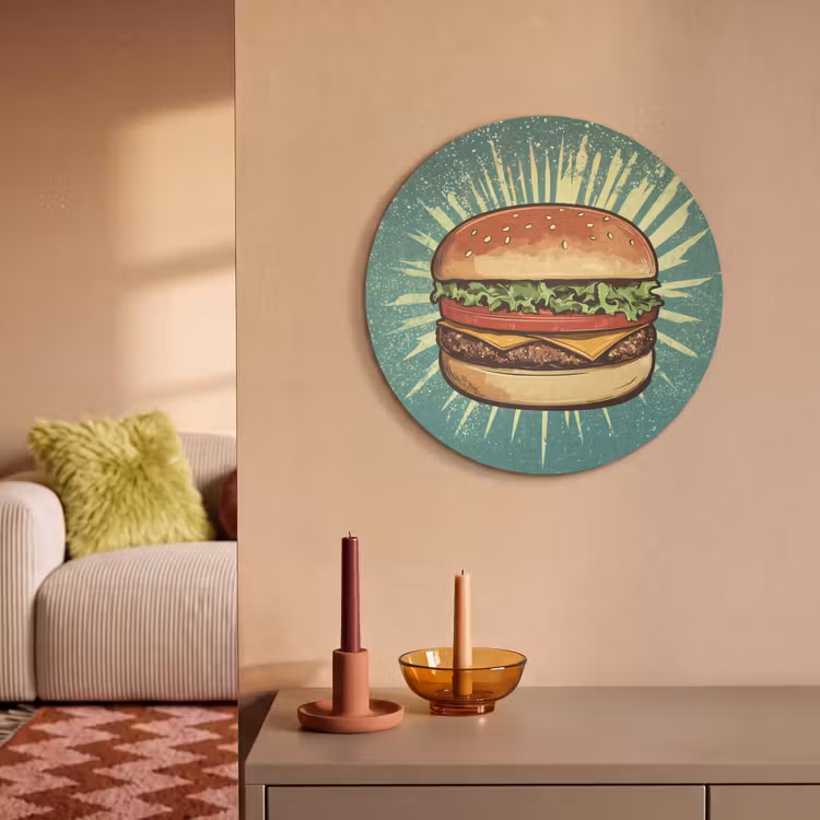 Akoestisch schilderij rond - Hamburger - Illustratie - Sla - Kaas — 2